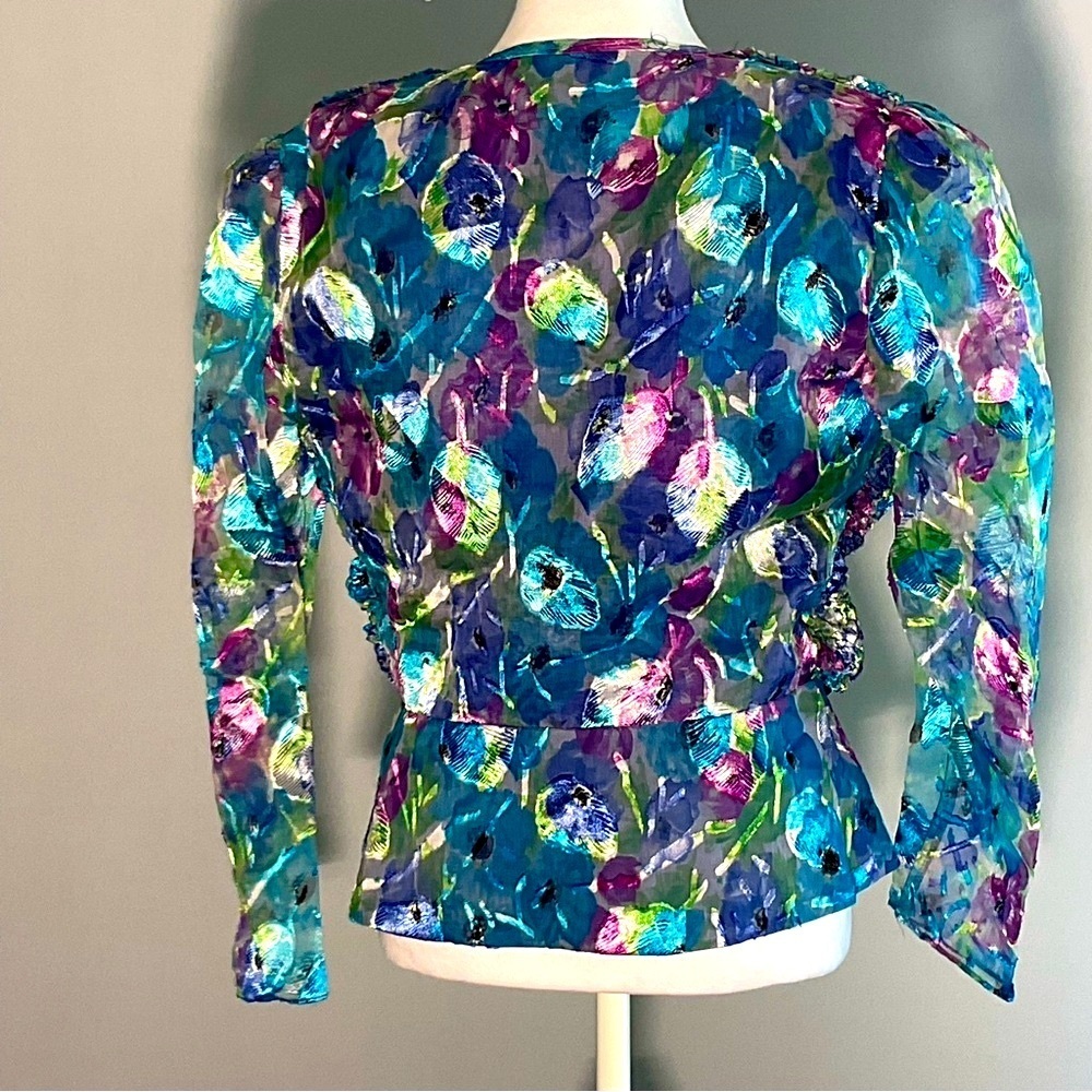 Rare Vintage Patra Made USA 80s 90s Floral Peplum Blouse Size 10 - Picture 13 of 16
